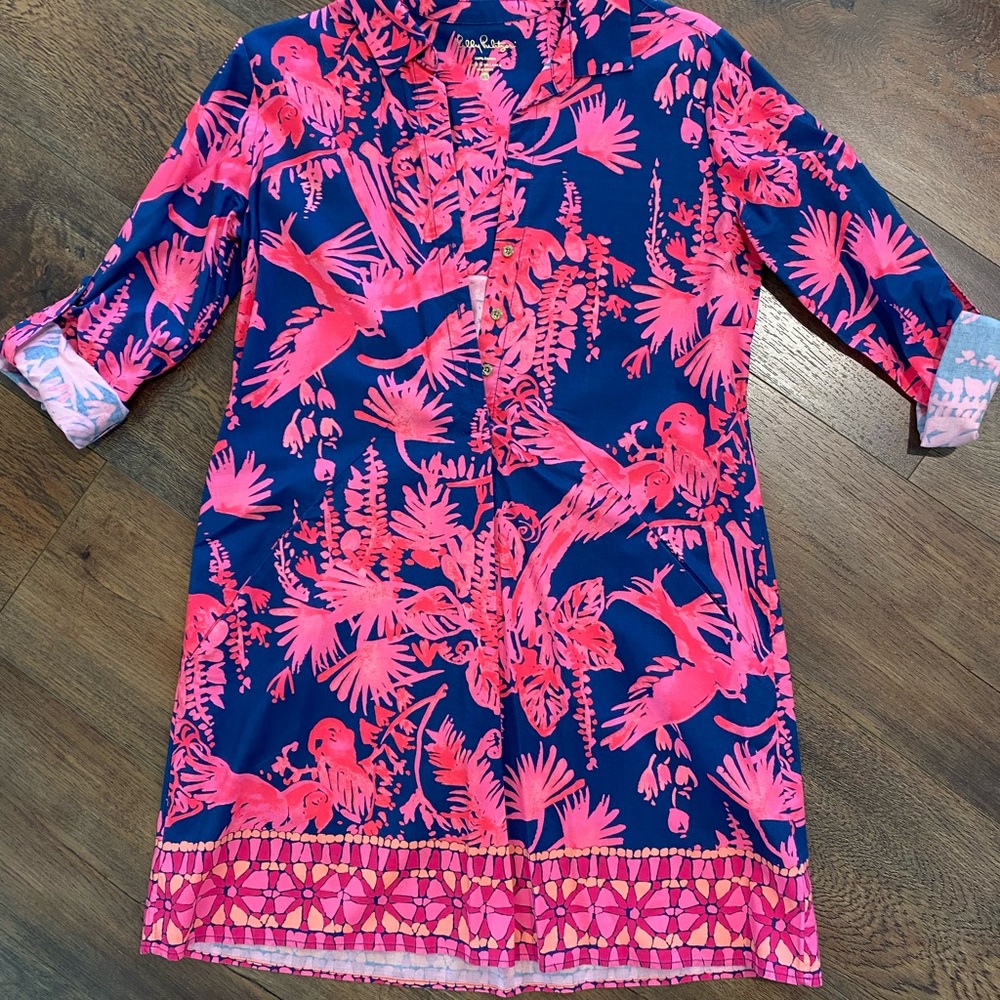 Lilly Pulitzer Pink and Navy Tropical Dress